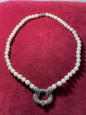 Vintage Judith Jack Marcasite and Pearl Necklace